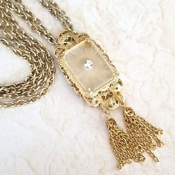 Vintage 1920s Art Deco CAMPHOR GLASS Pendant Neckace - Picture 3 of 16